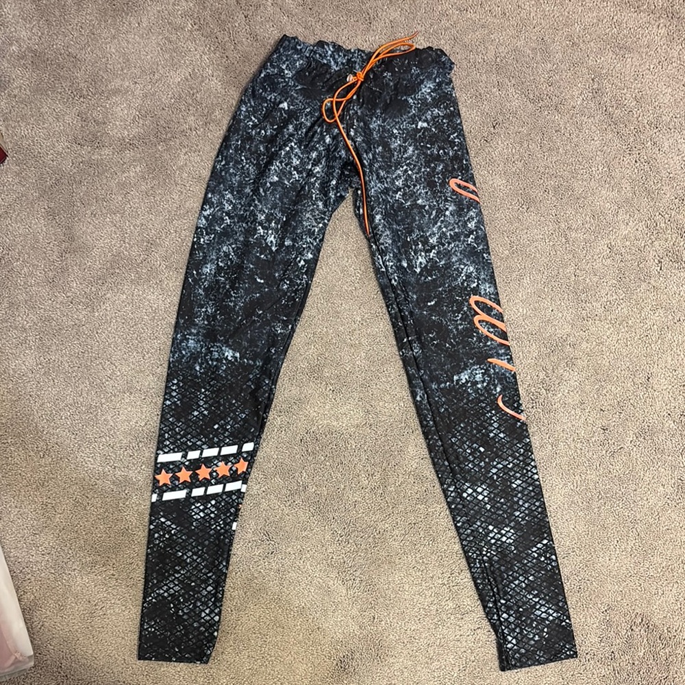 Black and Orange Leggings with Stretchy Fit and Tribal Accents